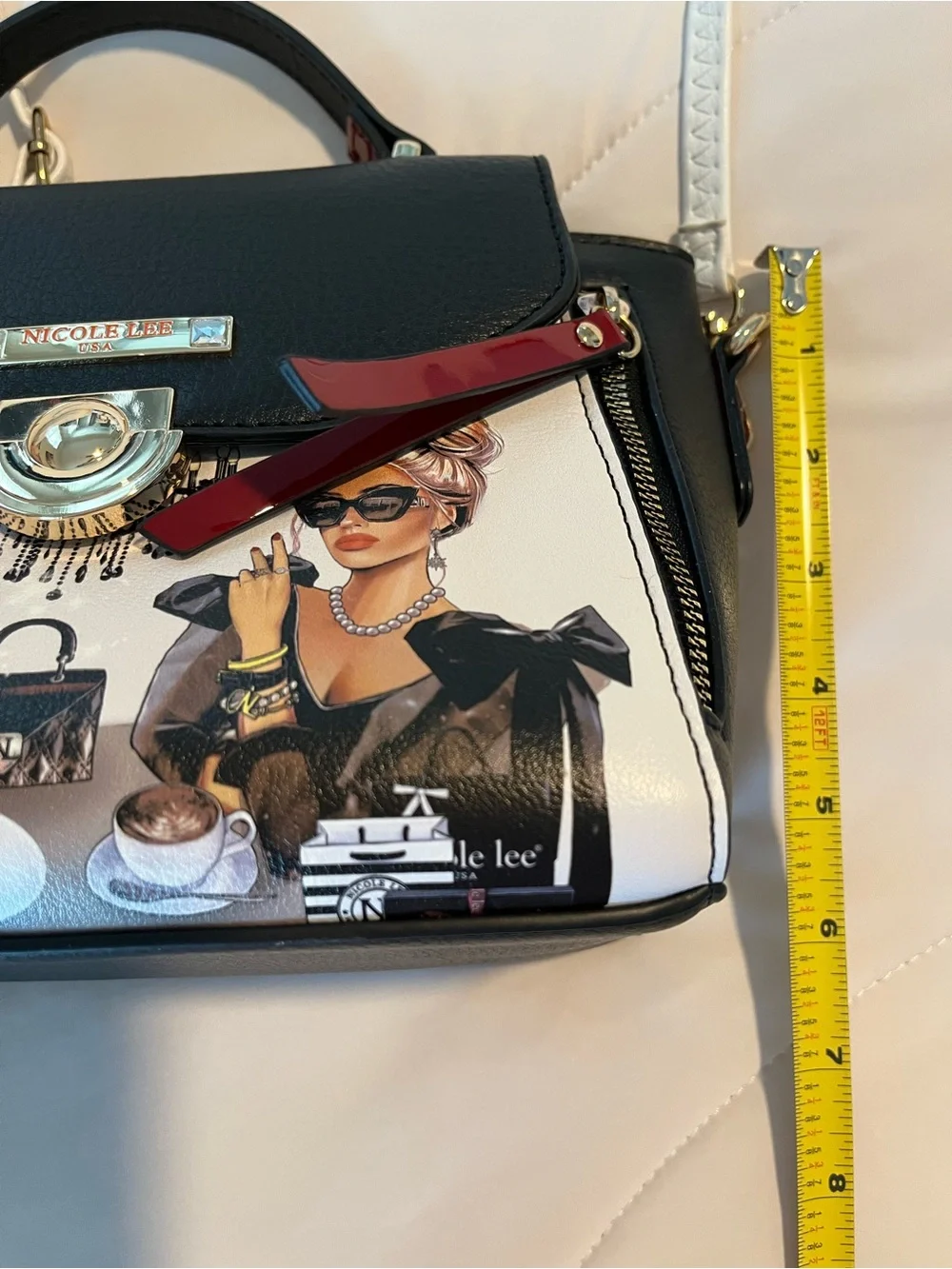 Nicole Lee Lady In Black Graphic Mini Handbag Gardens Crossbody Satchel Purse